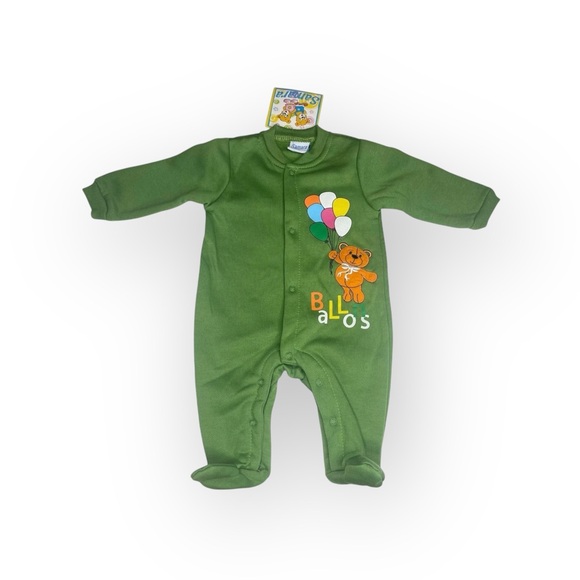 new Samara ܫ Footed Onesie Playsuit Teddy Bear Balloon Appliqué ܫ Sage Green 6MO - Picture 15 of 16